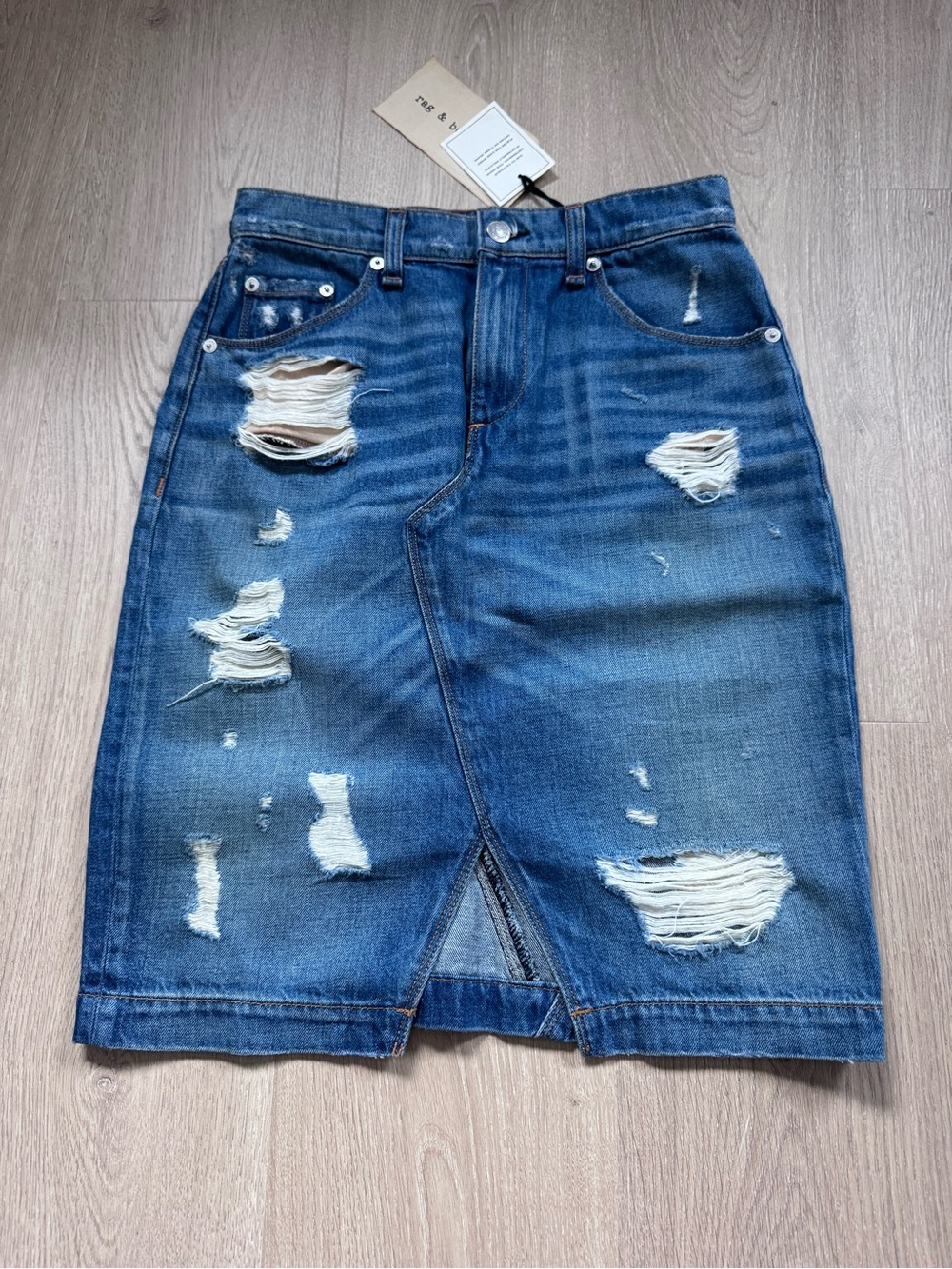 RAG & BONE Distressed Denim Midi Skirt size BNWT